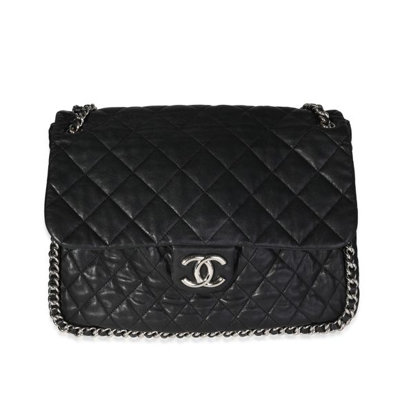 Chanel Black Quilted Lambskin Chain Around Maxi Flap Bag - Picture 1 of 8